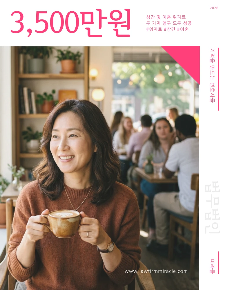상간 및 이혼 위자료 3,500만원 및 재산분할 6,500만원